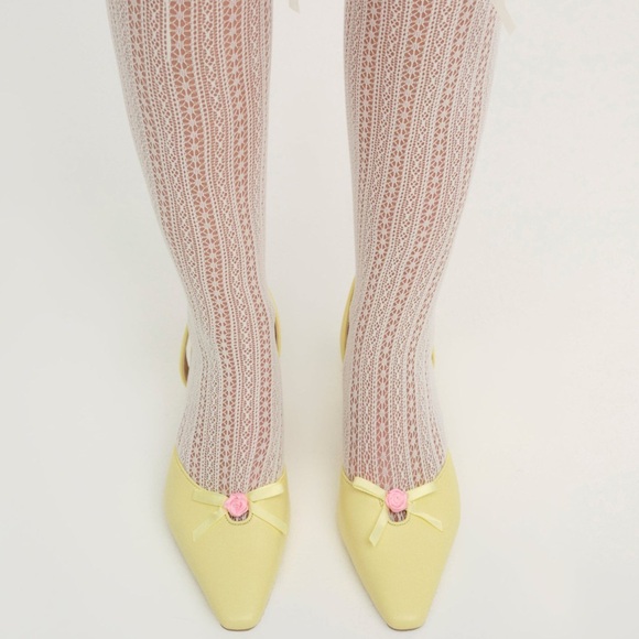 For Love & Lemons Suzette Heel Yellow & Pink Floral Rosette Slingback Shoes - Picture 3 of 13